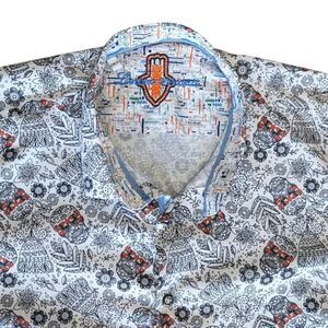 Luchiano Visconti 2XL White Blue Pattern Short Sleeve Button Down Dress Shirt